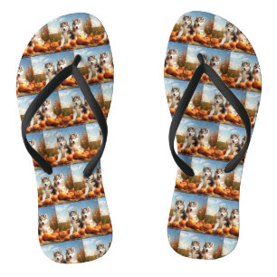 Alaskan Malamute Puppy Autumn Delight Pumpkin Thongs