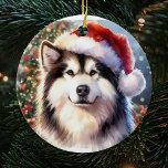 Alaskan Malamute Santa Hat Watercolor Christmas Ceramic Ornament<br><div class="desc">Elevate your holiday decor with our Malamute Dog Santa Hat Watercolor Christmas Ceramic Ornament, featuring a charming portrayal of your beloved canine companion adorned in a festive Santa hat. This unique ornament combines the playful spirit of the Malamute breed with the artistic beauty of a watercolor design, adding a touch...</div>
