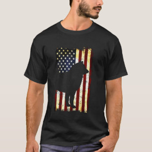 Alaskan Malamute Silhouette American Flag 4th Of J T-Shirt