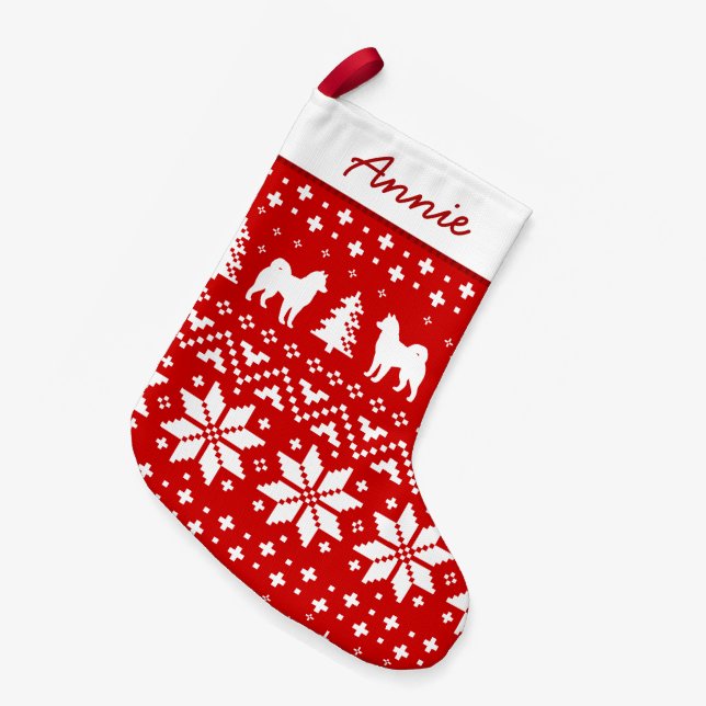 Alaskan Malamute Silhouettes Holiday Pattern Xmas Small Christmas Stocking (Front (Hanging))