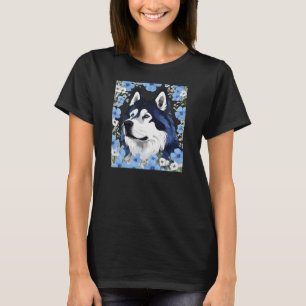 Alaskan Malamute Sled Dog Surrounded By Blue  T-Shirt