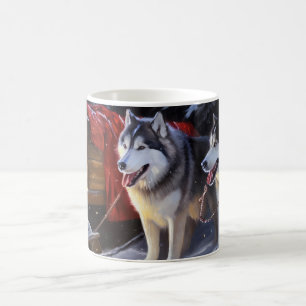 Alaskan Malamute Snowy Sleigh Ride Christmas  Coffee Mug