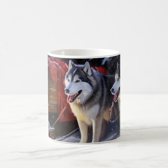 Alaskan Malamute Snowy Sleigh Ride Christmas  Coffee Mug (Center)