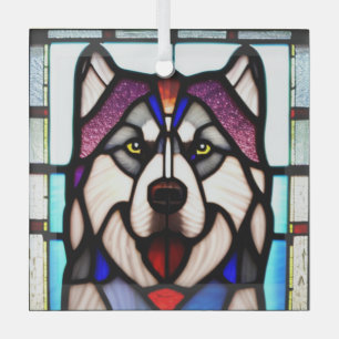 Alaskan Malamute "Stained Glass"  Glass Tree Decoration