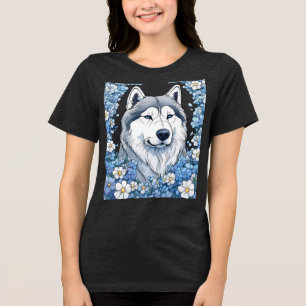 Alaskan Malamute Surrounded By Forget-Me-Nots Tri-Blend Shirt