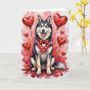 Alaskan Malamute Valentine’s Day Dog with Hearts Card