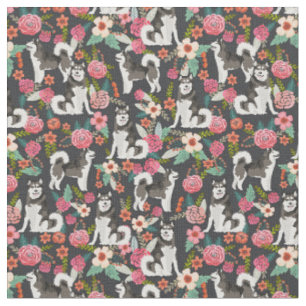 Alaskan Malamute vintage florals black Fabric