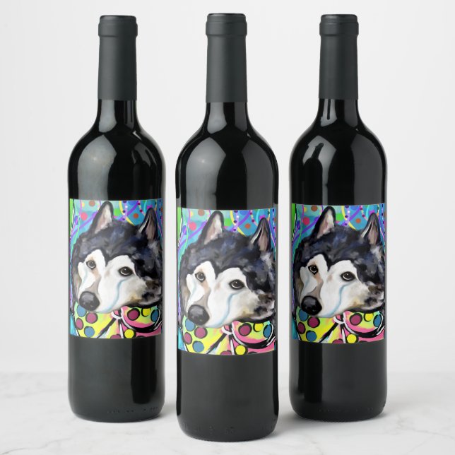 Alaskan Malamute Wine Label (Bottles)
