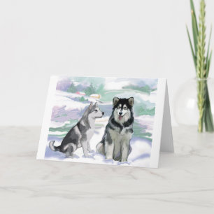 Alaskan Malamute Winter Scene Holiday Card