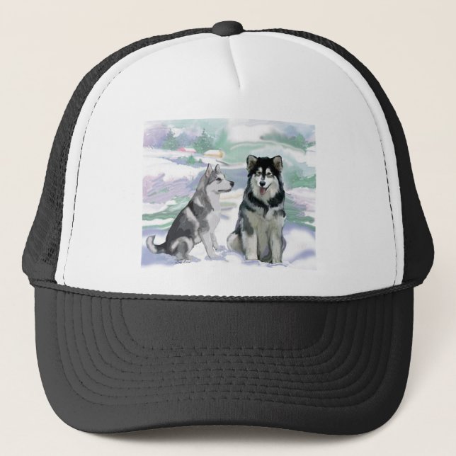 Alaskan Malamute Winter Scene Trucker Hat (Front)