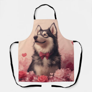 Alaskan Malamute with Roses - Valentine's Day  Apron