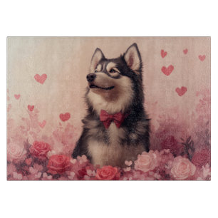 Alaskan Malamute with Roses - Valentine's Day  Cutting Board