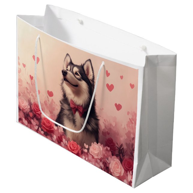 Alaskan Malamute with Roses - Valentine's Day  Large Gift Bag (Front Angled)