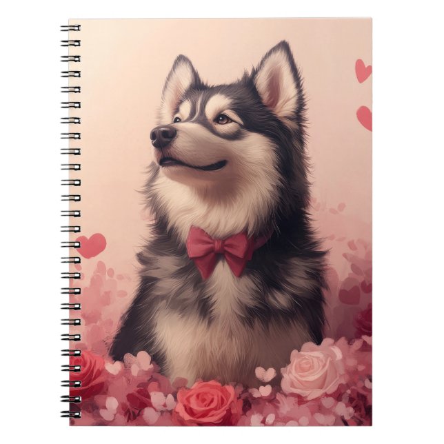 Alaskan Malamute with Roses - Valentine's Day  Notebook (Front)
