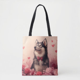 Alaskan Malamute with Roses - Valentine's Day Tote Bag