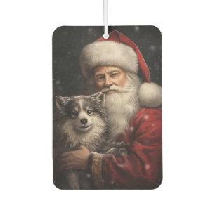 Alaskan Malamute with Santa Claus Christmas Car Air Freshener