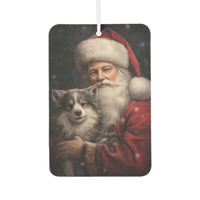Alaskan Malamute with Santa Claus Christmas Car Air Freshener (Front)