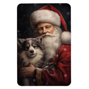 Alaskan Malamute with Santa Claus Christmas Magnet