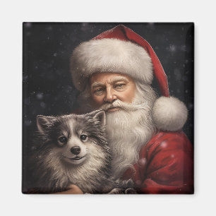 Alaskan Malamute with Santa Claus Christmas Magnet