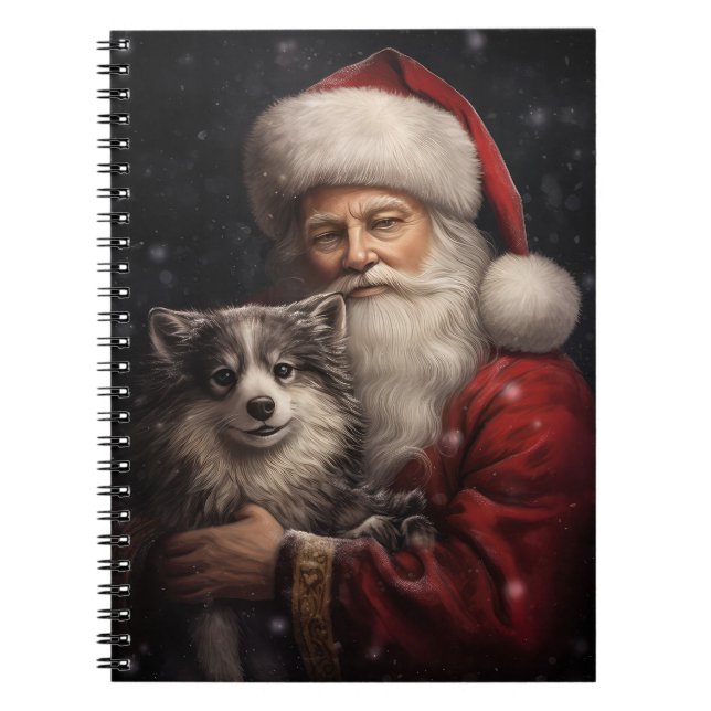 Alaskan Malamute with Santa Claus Christmas Notebook (Front)