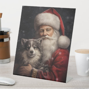Alaskan Malamute with Santa Claus Christmas Pedestal Sign