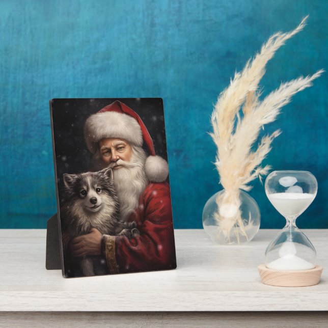 Alaskan Malamute with Santa Claus Christmas Plaque (Side)