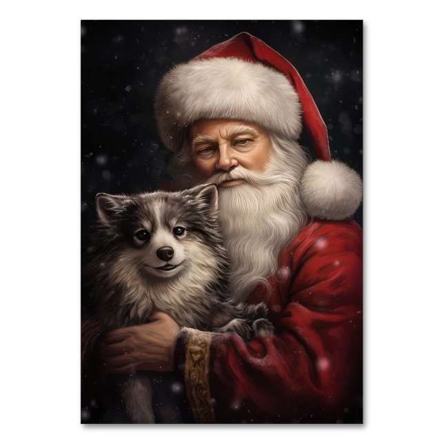 Alaskan Malamute with Santa Claus Christmas Table Number (Front)