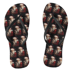 Alaskan Malamute with Santa Claus Christmas Thongs