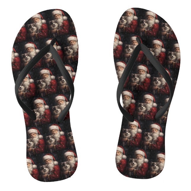 Alaskan Malamute with Santa Claus Christmas Thongs (Footbed)