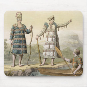 Alaskan man and woman (colour engraving) mouse pad