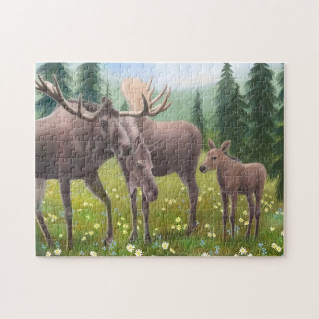 Alaskan Moose Family Puzzle (Horizontal)