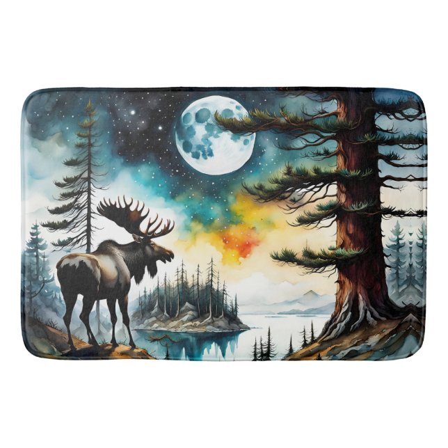 Alaskan Moose Standing on Mountain Ridge Bath Mat (Front)