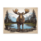 Alaskan Moose standing on rocks by water