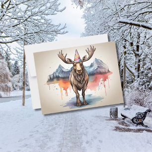 Alaskan Moose wearing birthday hat Postcard