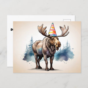 Alaskan Moose wearing birthday hat Postcard