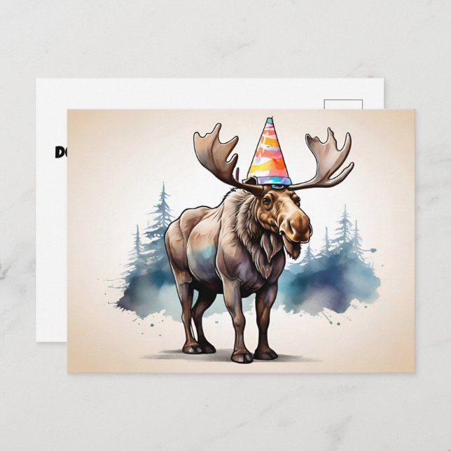 Alaskan Moose wearing birthday hat Postcard (Front/Back)