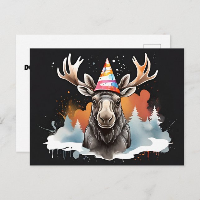 Alaskan Moose wearing cone birthday hat Postcard (Front/Back)
