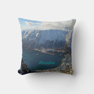 Alaskan Mountain Range and City Below Cushion