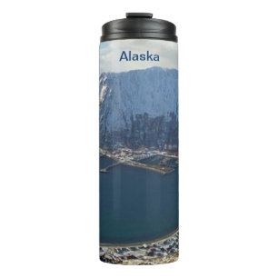 Alaskan Mountain Range and City Below Thermal Tumbler