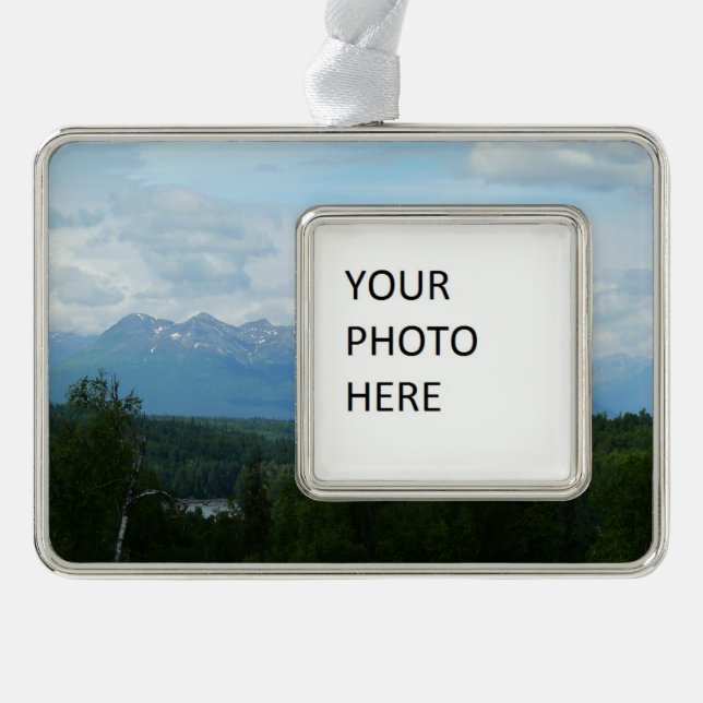 Alaskan Mountain Range Panoramic Photography Silver Plated Framed Ornament (Front)