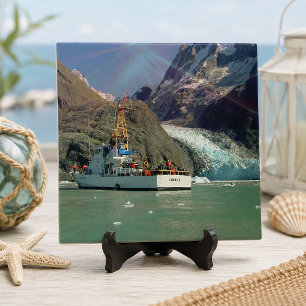 Alaskan Mountain View with Boat Ceramic Tile