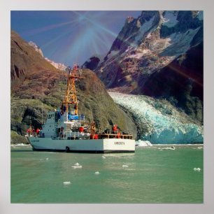 Alaskan Mountain View with Boat Poster