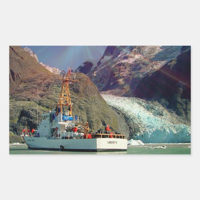 Alaskan Mountain View with Boat Rectangular Sticker (Front)