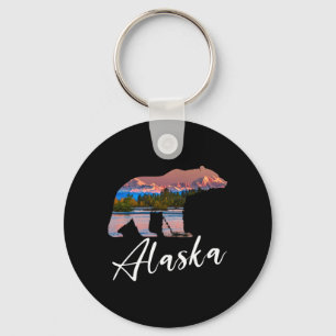 Alaskan Mountains Bear Gly Alaska State Souvenirs Key Ring