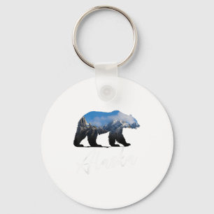 Alaskan Mountains Bear Grizzly Alaska State Souven Key Ring