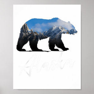 Alaskan Mountains Bear Grizzly Alaska State Souven Poster