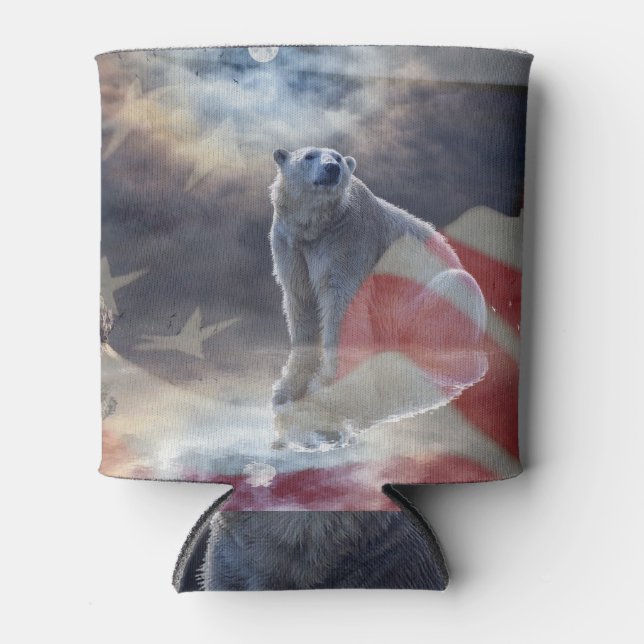 Alaskan Polar Bear American Flag Can Cooler (Front)