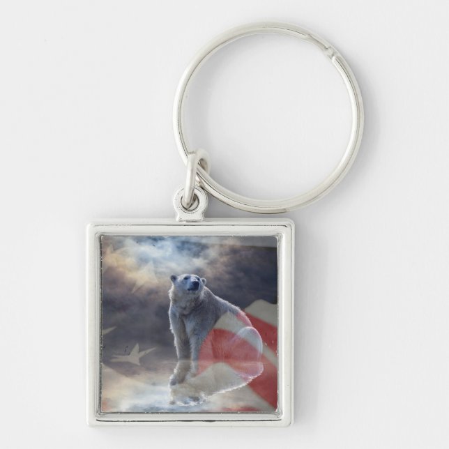 Alaskan Polar Bear American Flag Key Ring (Front)