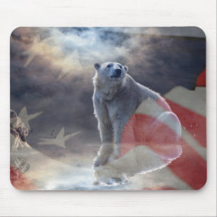 Alaskan Polar Bear American Flag Mouse Pad