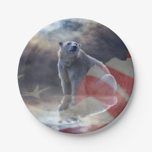 Alaskan Polar Bear American Flag Paper Plate